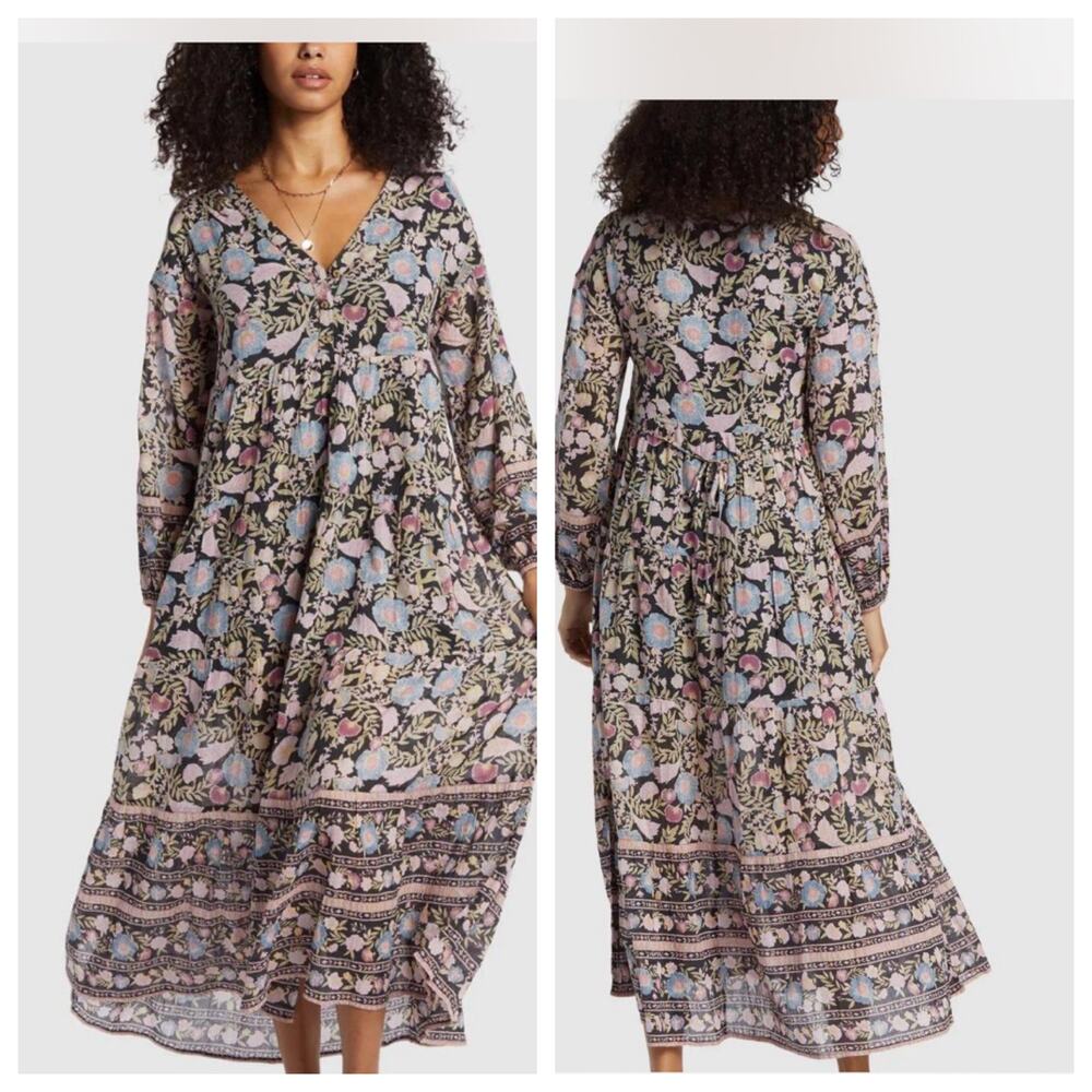 Billabong Adore You Maxi Dress floral print and blouson sleeves XS/S NWT